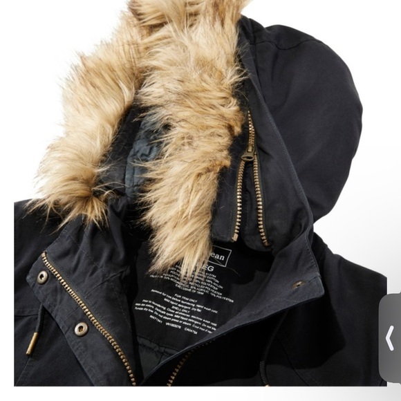 NWT 100% Organic Cotton L.L. Bean Black Coat Parka Removable Faux Fur Trim Hood - Picture 10 of 11